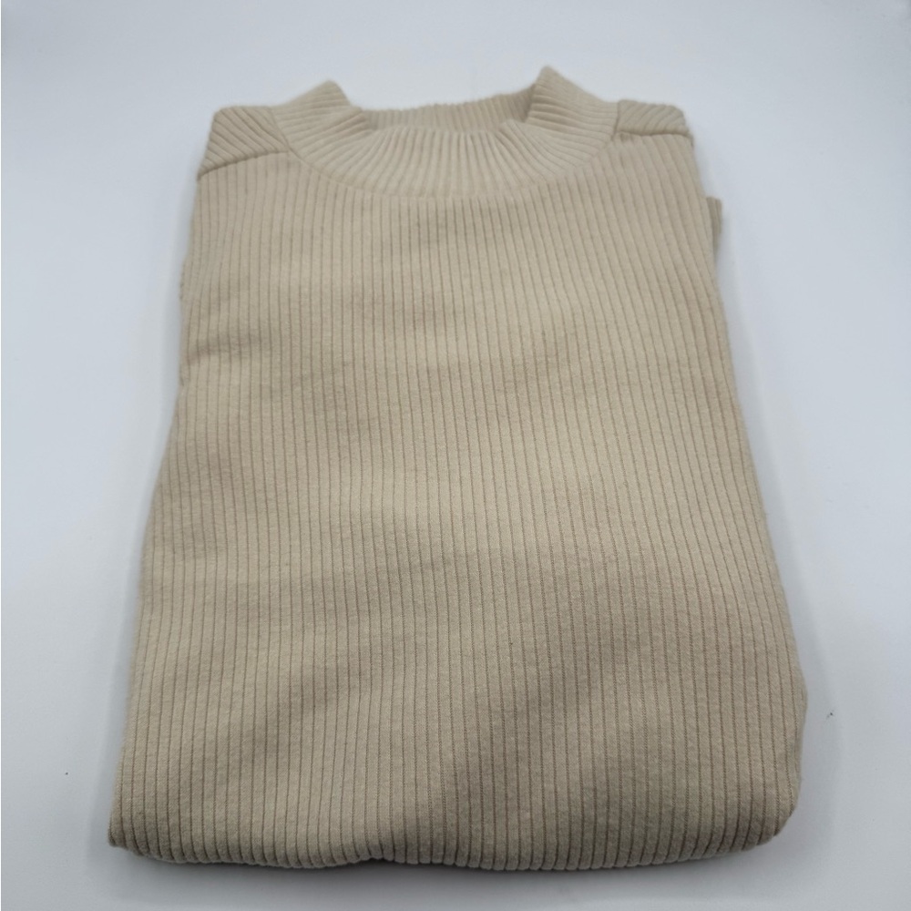 Beige Ribbed Knit Sweater